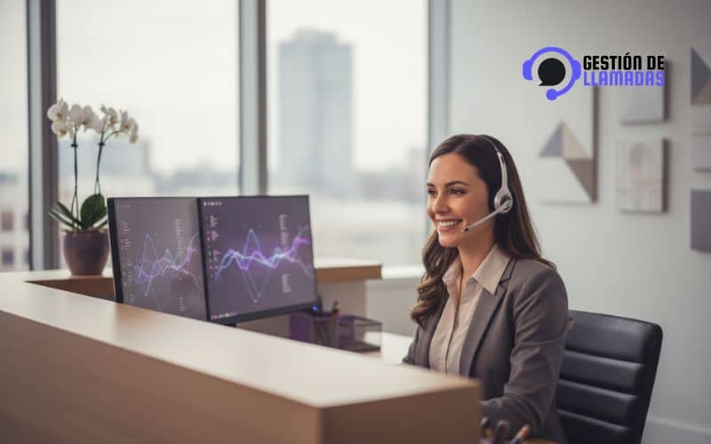 profesional de atencion telefonica trabajando con auriculares y ordenador