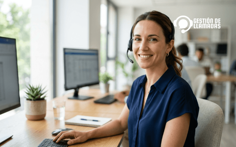 agente de contact center espanola sonriendo con auriculares