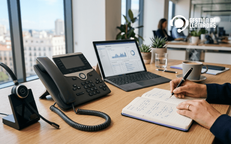 telefono profesional sobre mesa de oficina contact center pyme