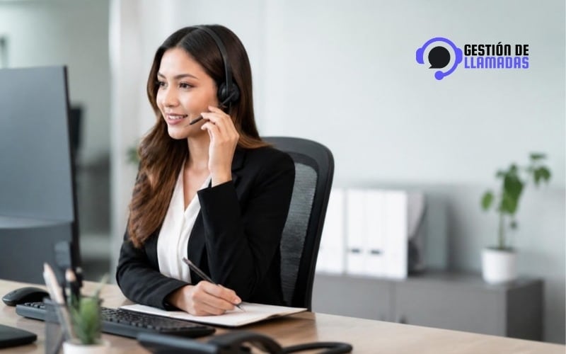 telesecretaria con auriculares atendiendo la llamada de un despacho de abogados